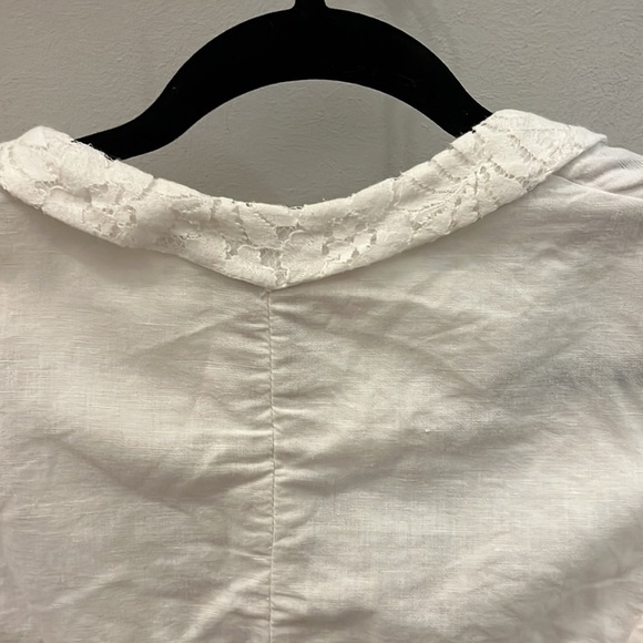 Free People Blazer Lace Shawl Collar Linen Cotton Blend White Size 0 Ruffled - Picture 4 of 10